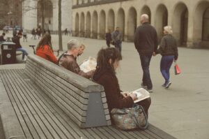 people sitting on a bench