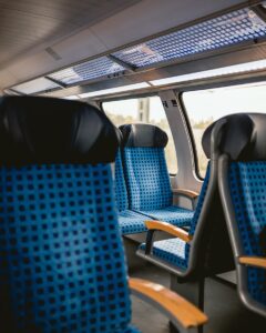 blue and lack leather vehicle seats